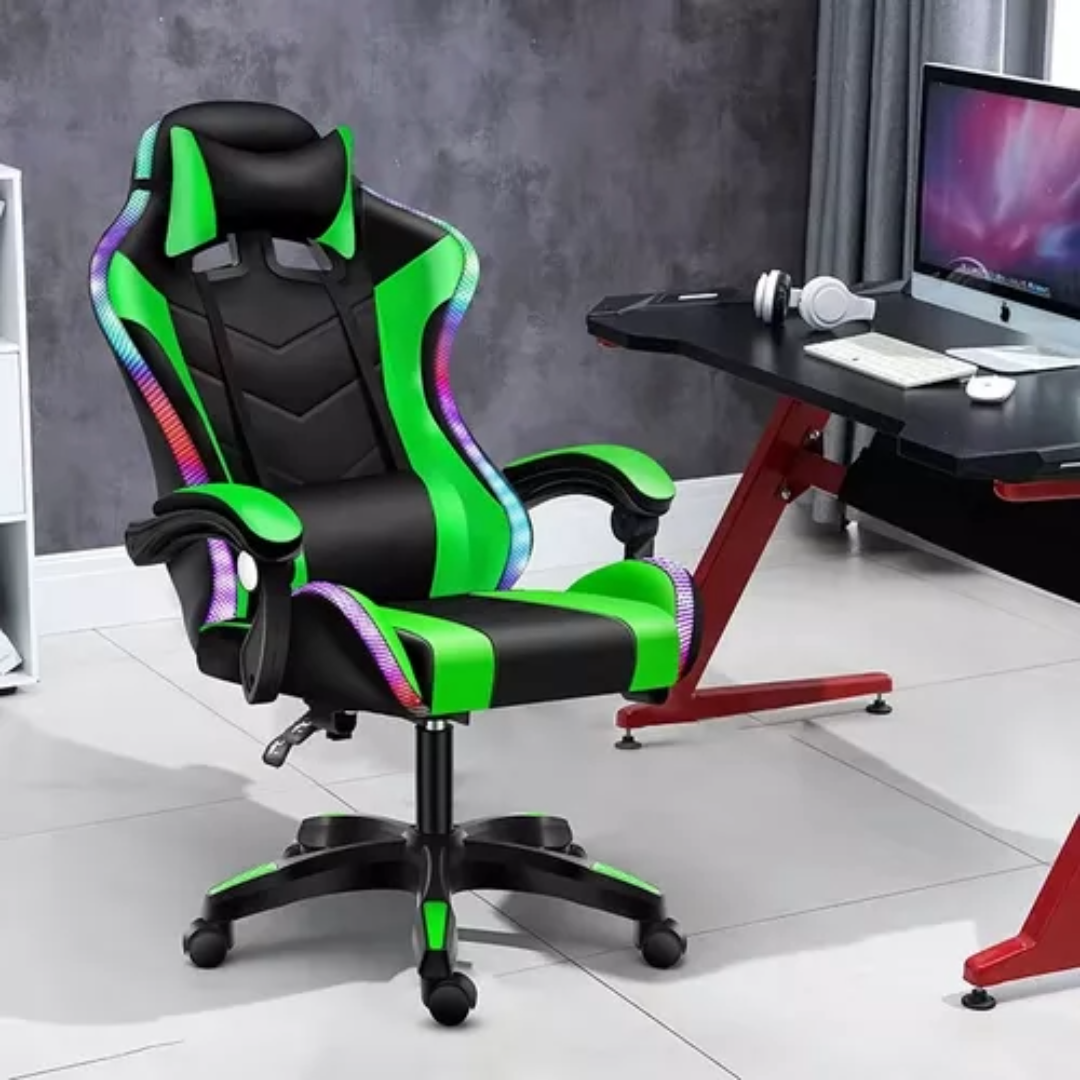 Gaming Chair Racing Chair with Speaker and RGB Light (Green)