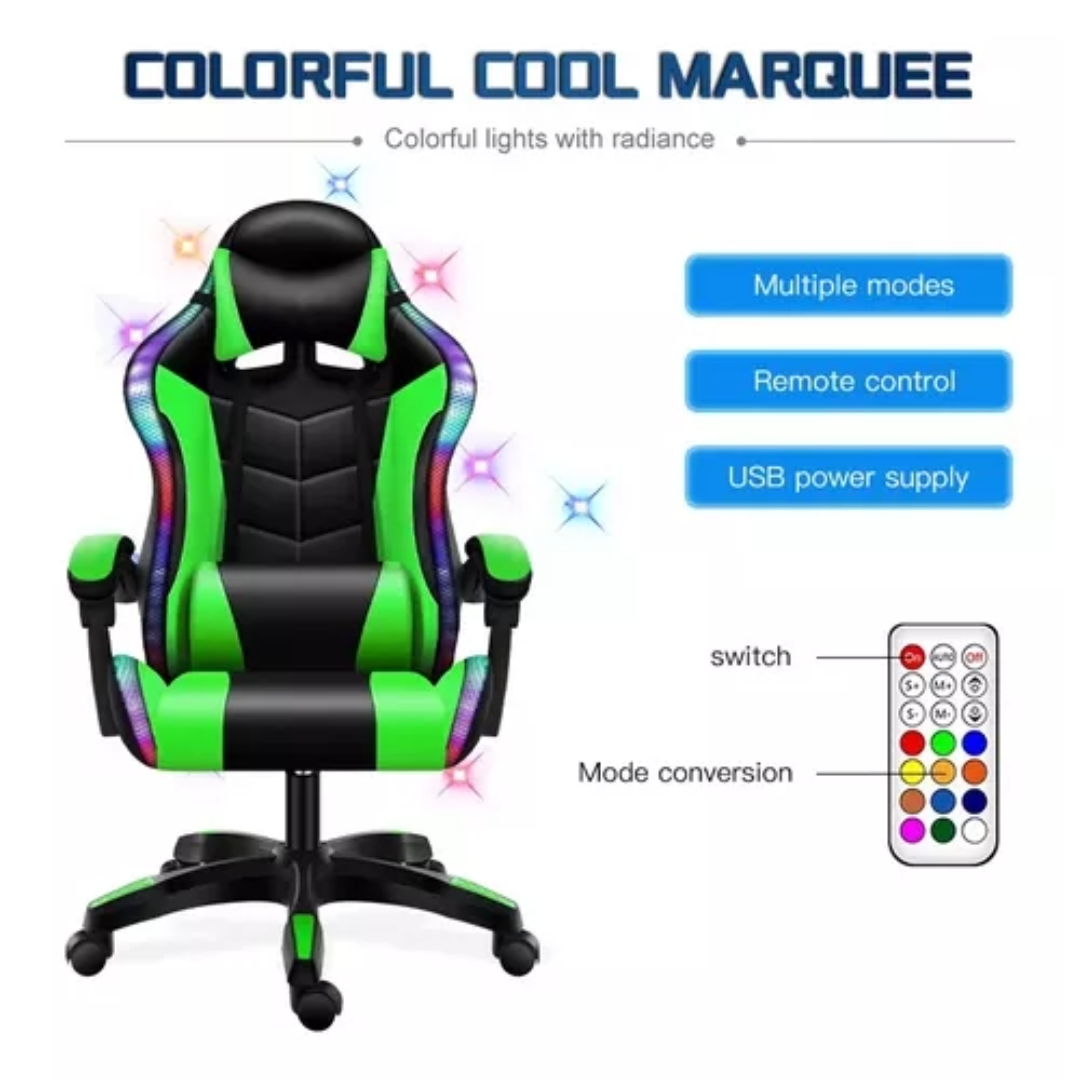 Gaming Chair Racing Chair with Speaker and RGB Light (Green)