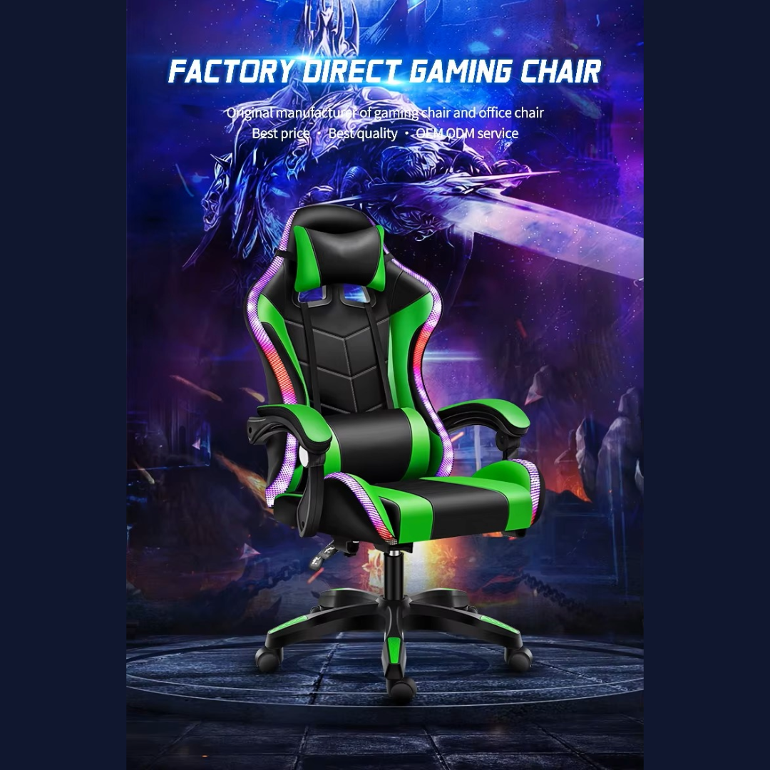 Gaming Chair Racing Chair with Speaker and RGB Light (Green)