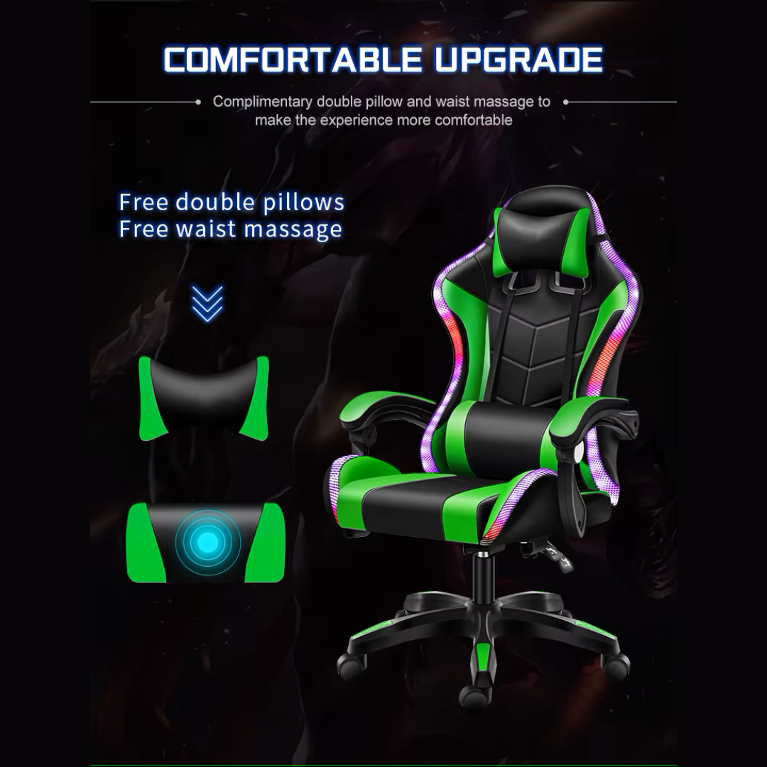 Gaming Chair Racing Chair with Speaker and RGB Light (Green)