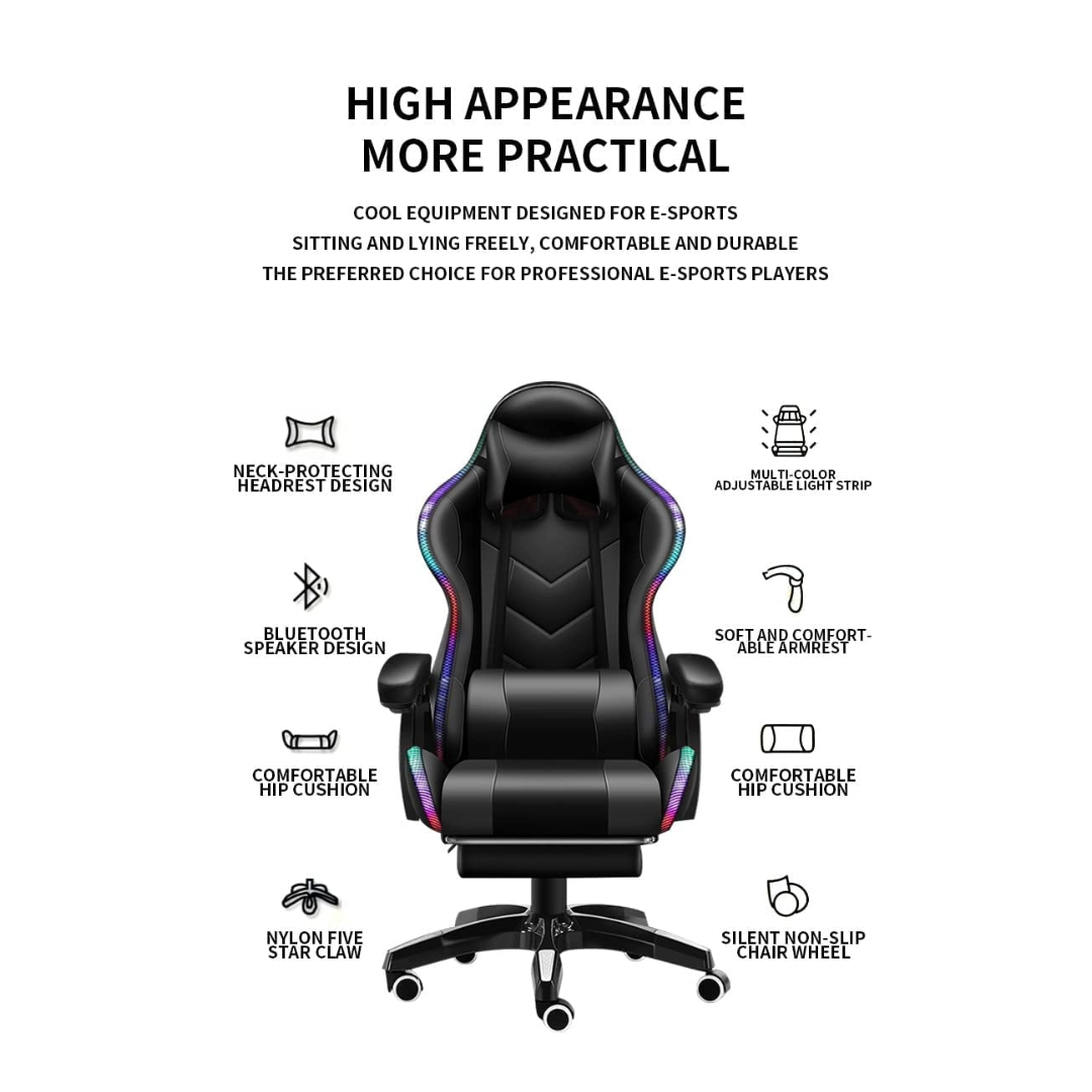 Gaming Chair with Speaker and RGB LED Purple
