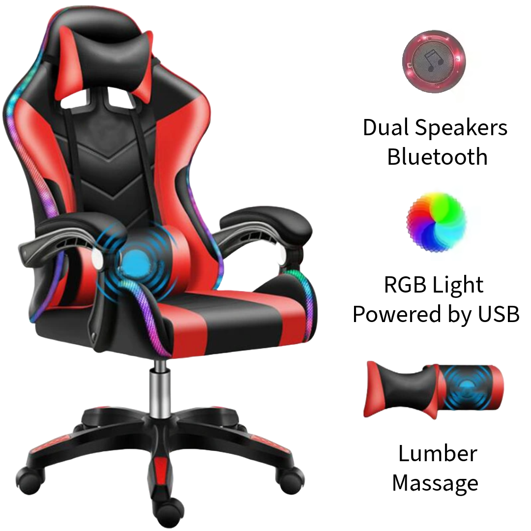 Gaming Chair with Bluetooth Speaker and RGB Light (Red and Black)