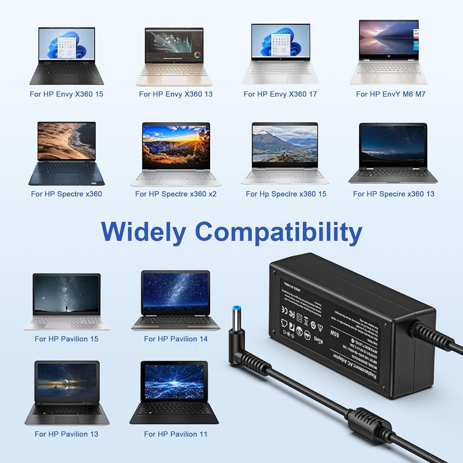 HP Laptop Charger 65W 45W Smart Blue Tip Power Adapter