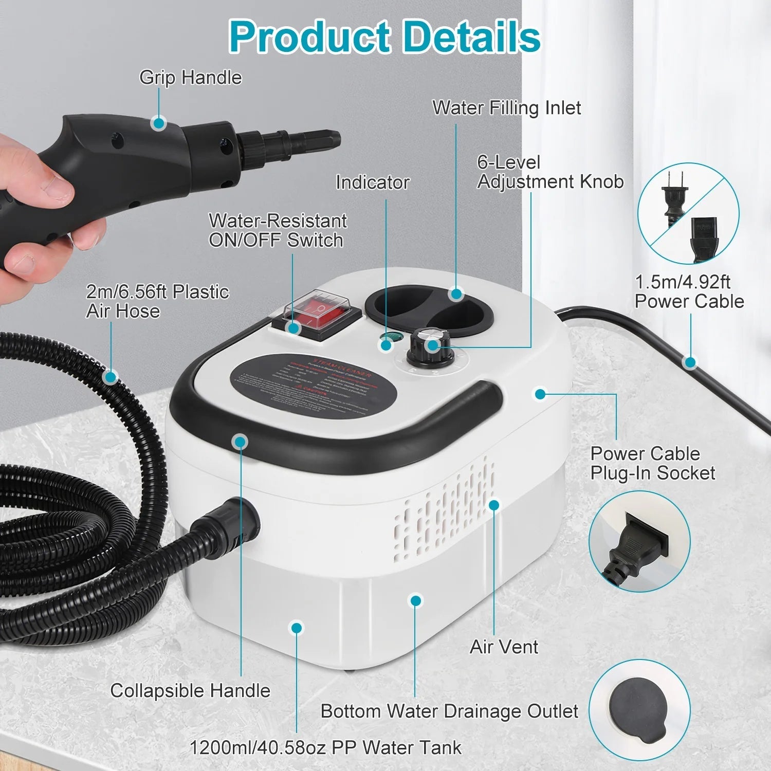 Handheld 2500W Steam Cleaner High Temperature Pressurized