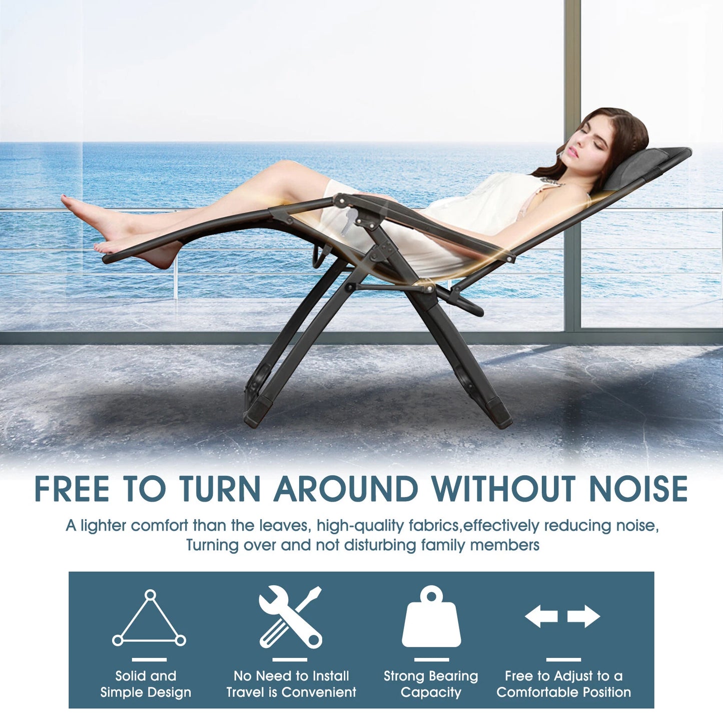 Heavy Duty Folding Zero Gravity Chair Camping Chair Reclining Beach Chair