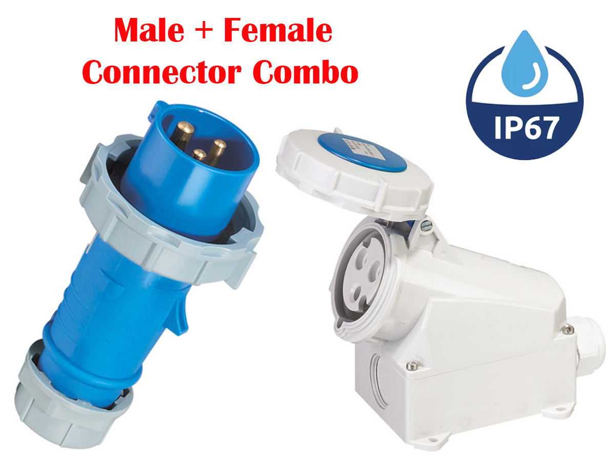 IP67 Caravan Lead Connector Plug (Male) and Caravan Surface Sockets (Female) 16A