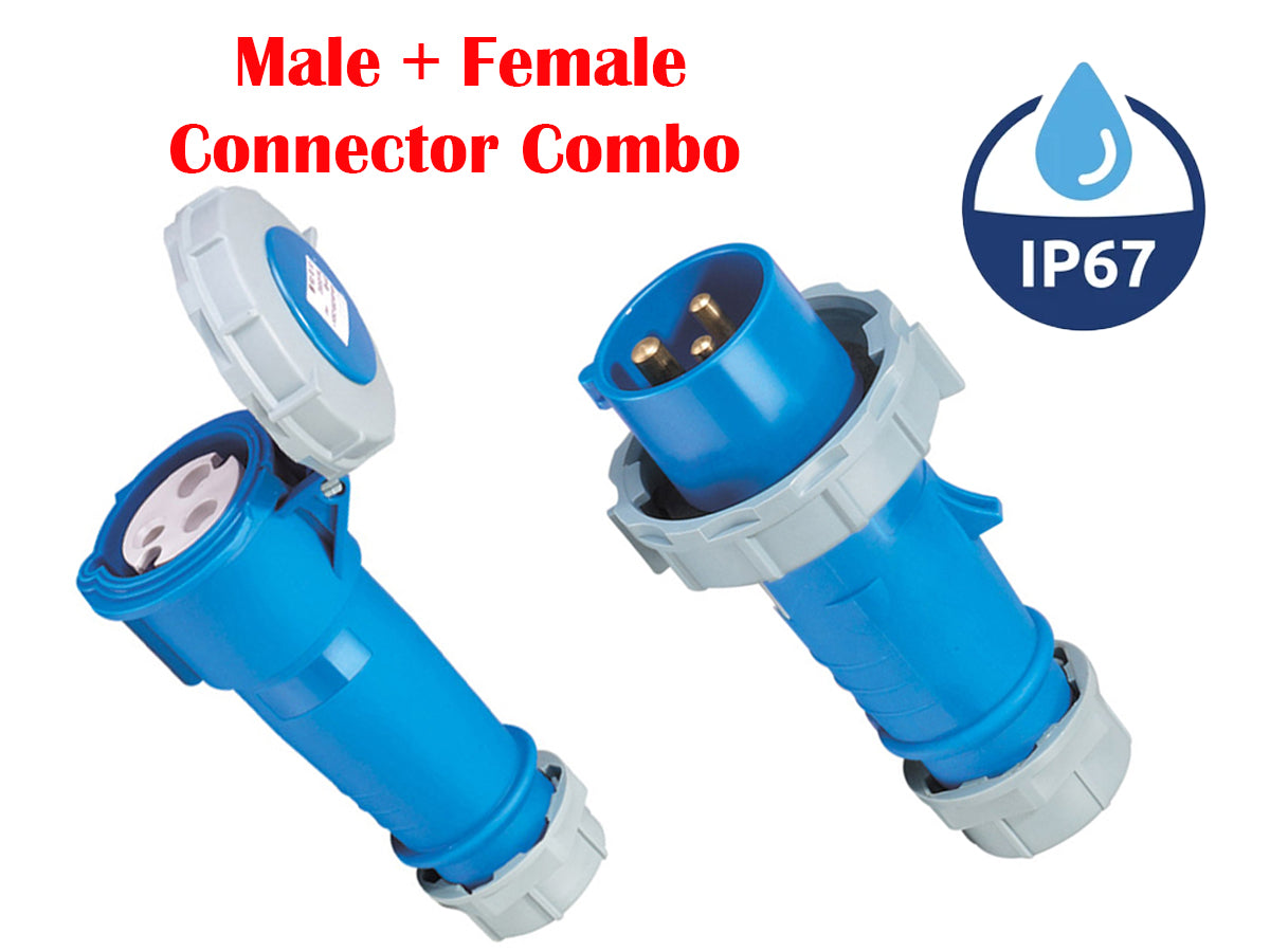 IP67 Heavy-Duty Caravan Power Lead Male and Female Connectors 16A