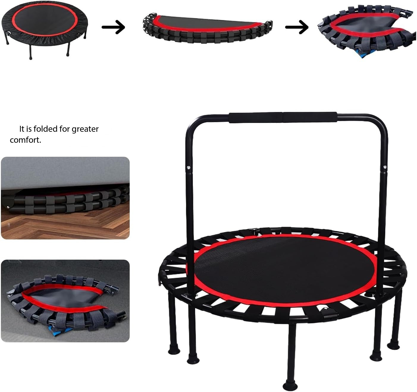 50" Foldable Mini Trampoline Armrest Rebounder