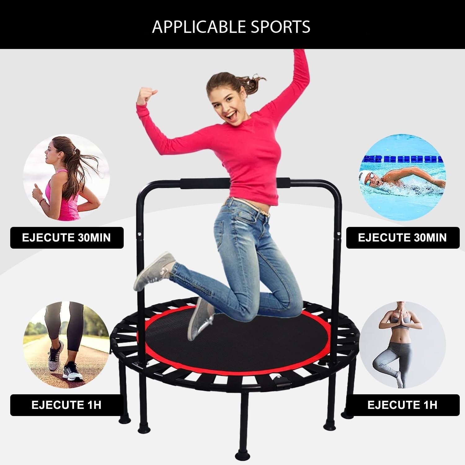 50" Foldable Mini Trampoline Armrest Rebounder