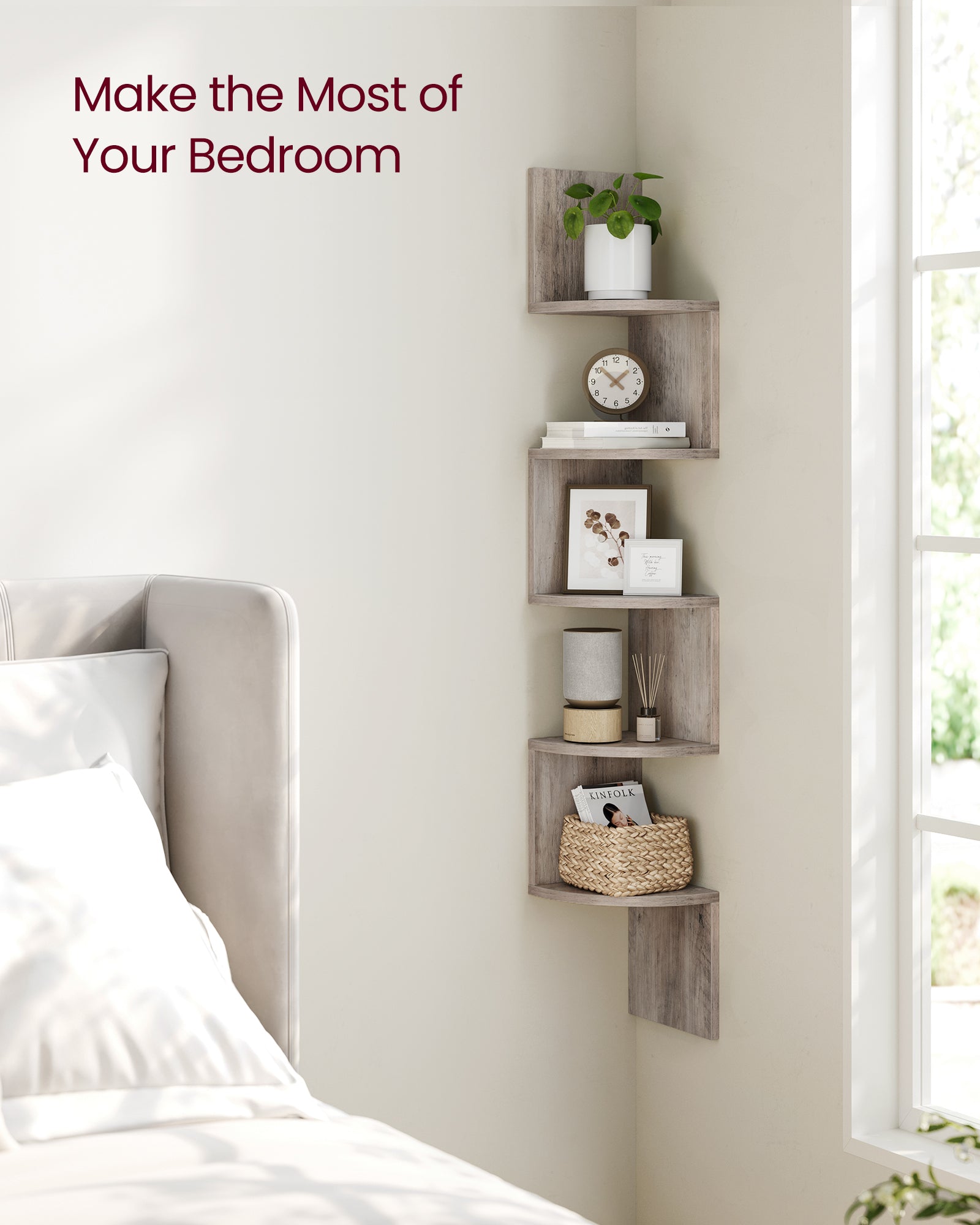 Vasagle 5-tier Floating Wall Bookshelf - Greige