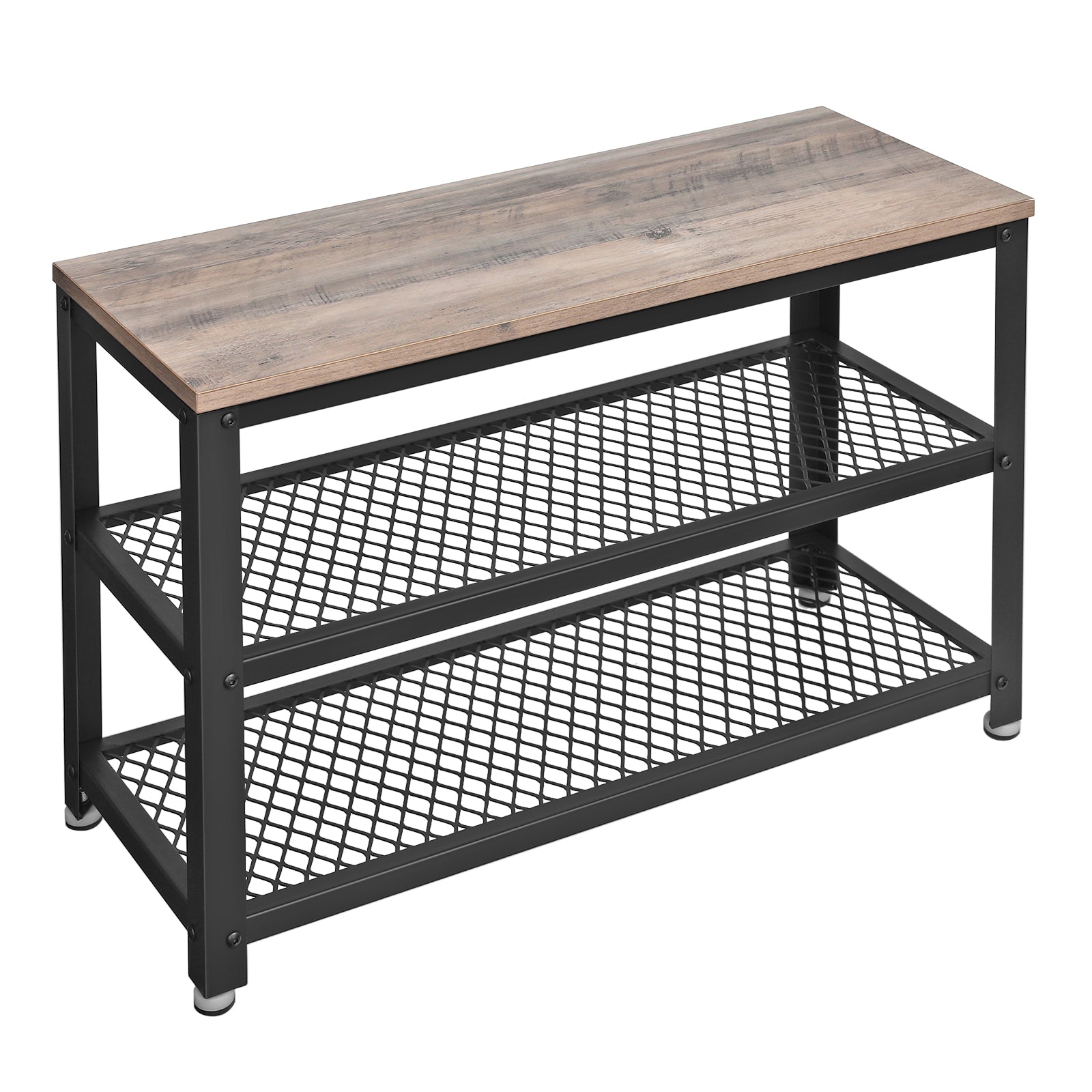 VASAGLE Shoe Storage Bench Rack with 2 Shelves - Greige