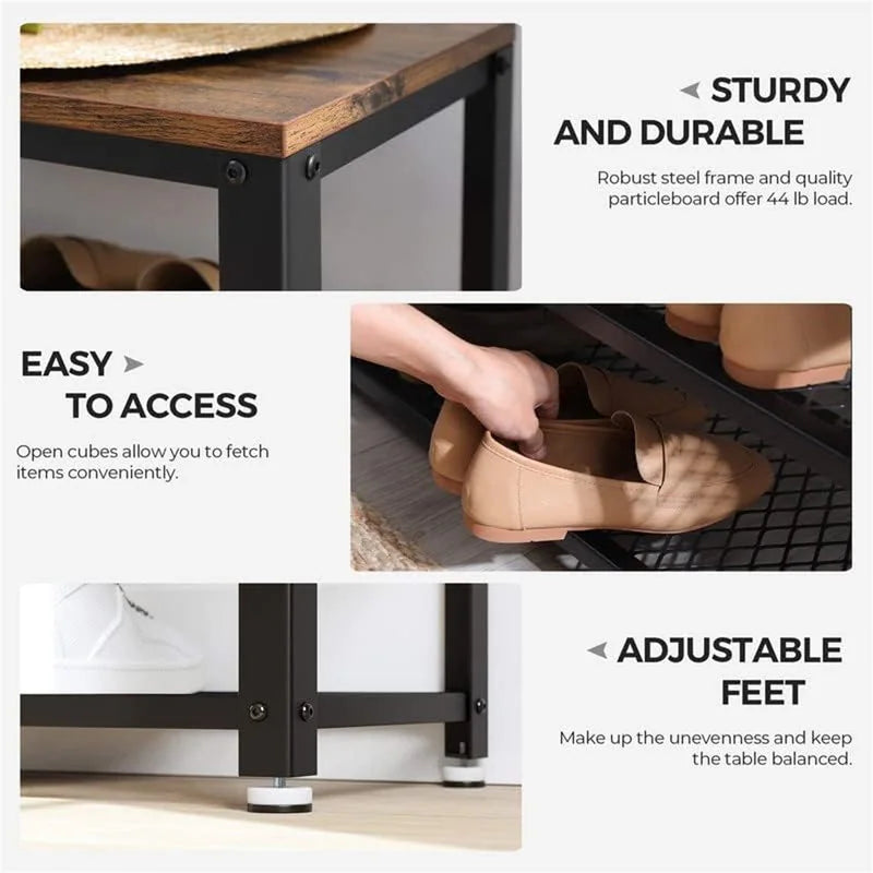 VASAGLE Shoe Storage Bench Rack with 2 Shelves - Greige