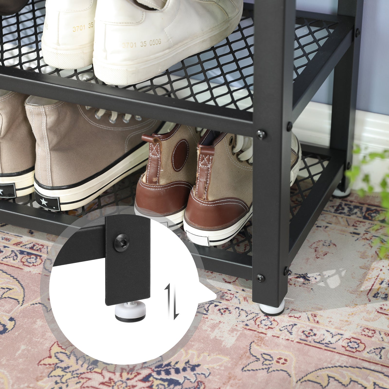 VASAGLE Shoe Storage Bench Rack with 2 Shelves - Greige