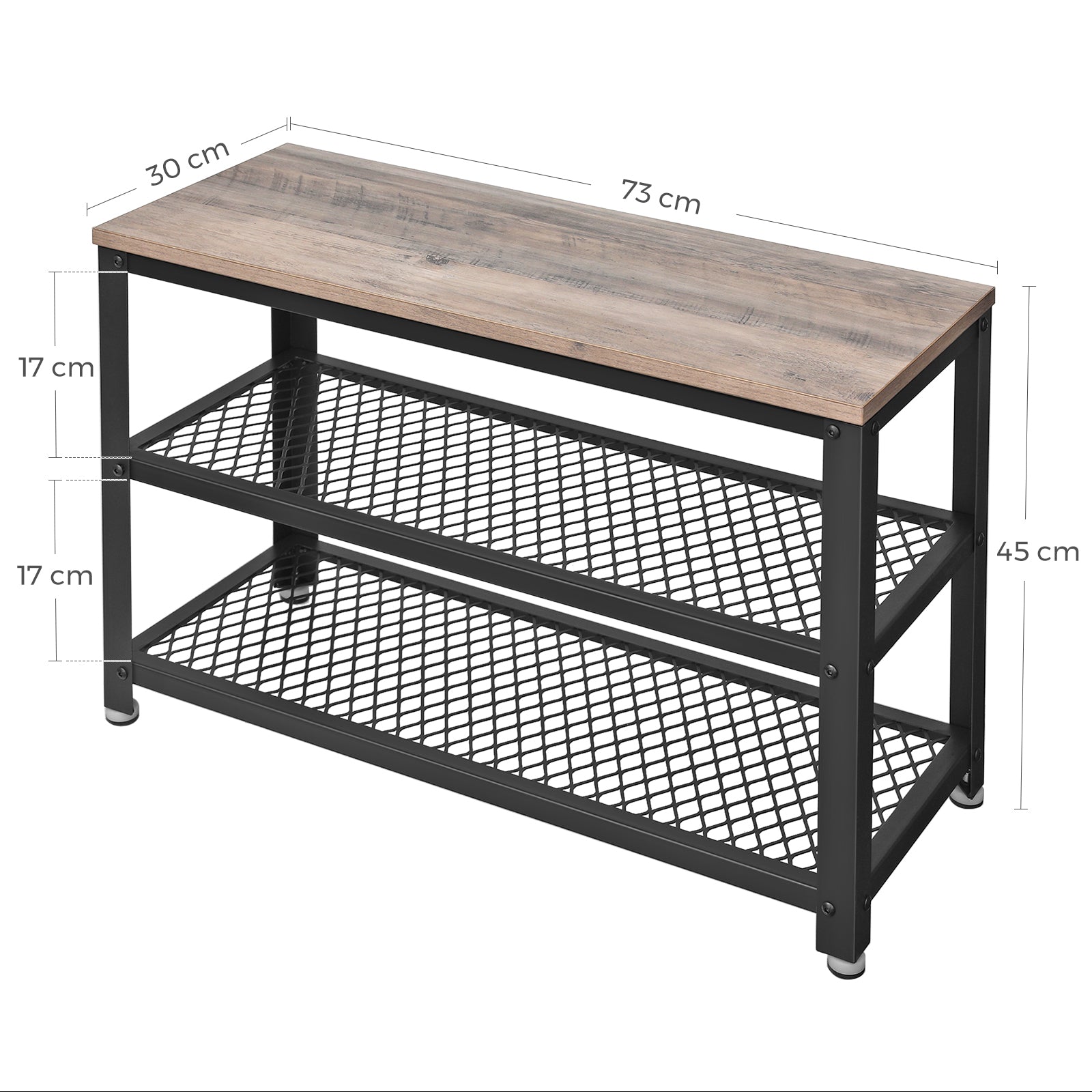 VASAGLE Shoe Storage Bench Rack with 2 Shelves - Greige