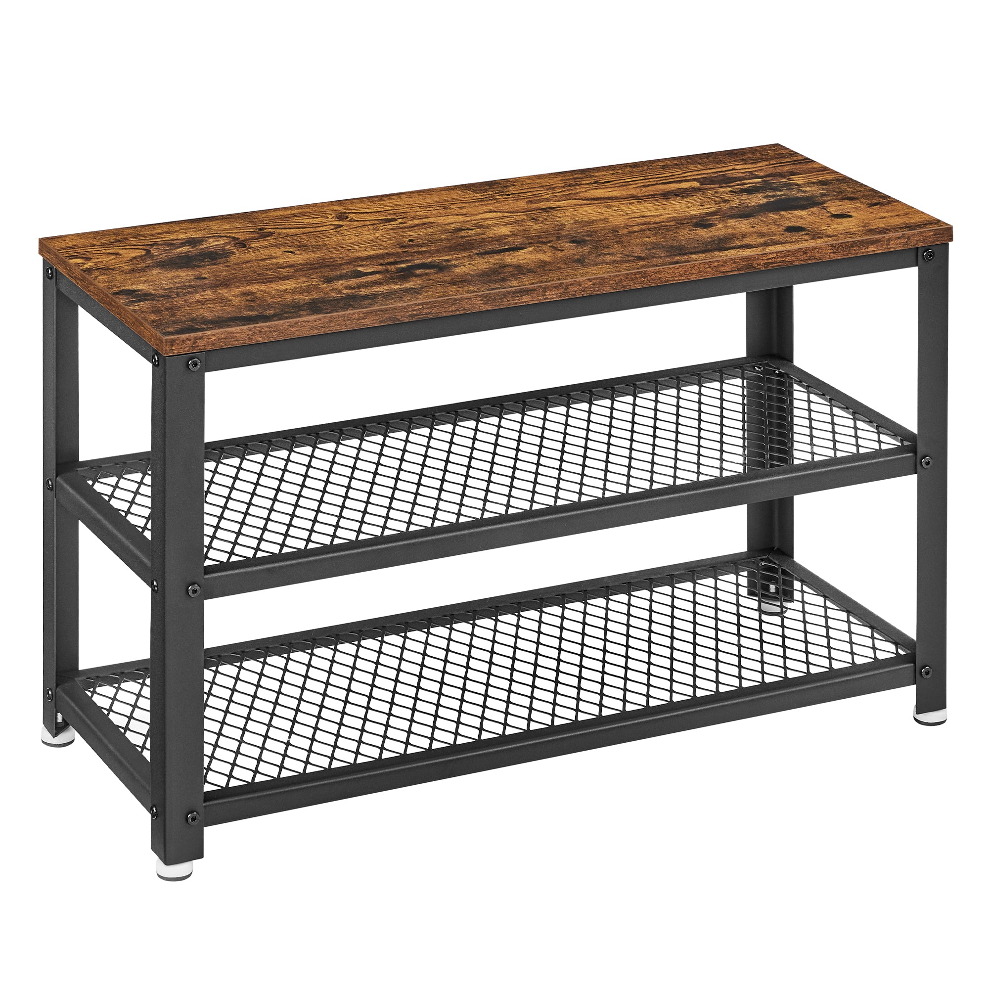 VASAGLE Shoe Storage Bench Rack with 2 Shelves - Rustic Brown