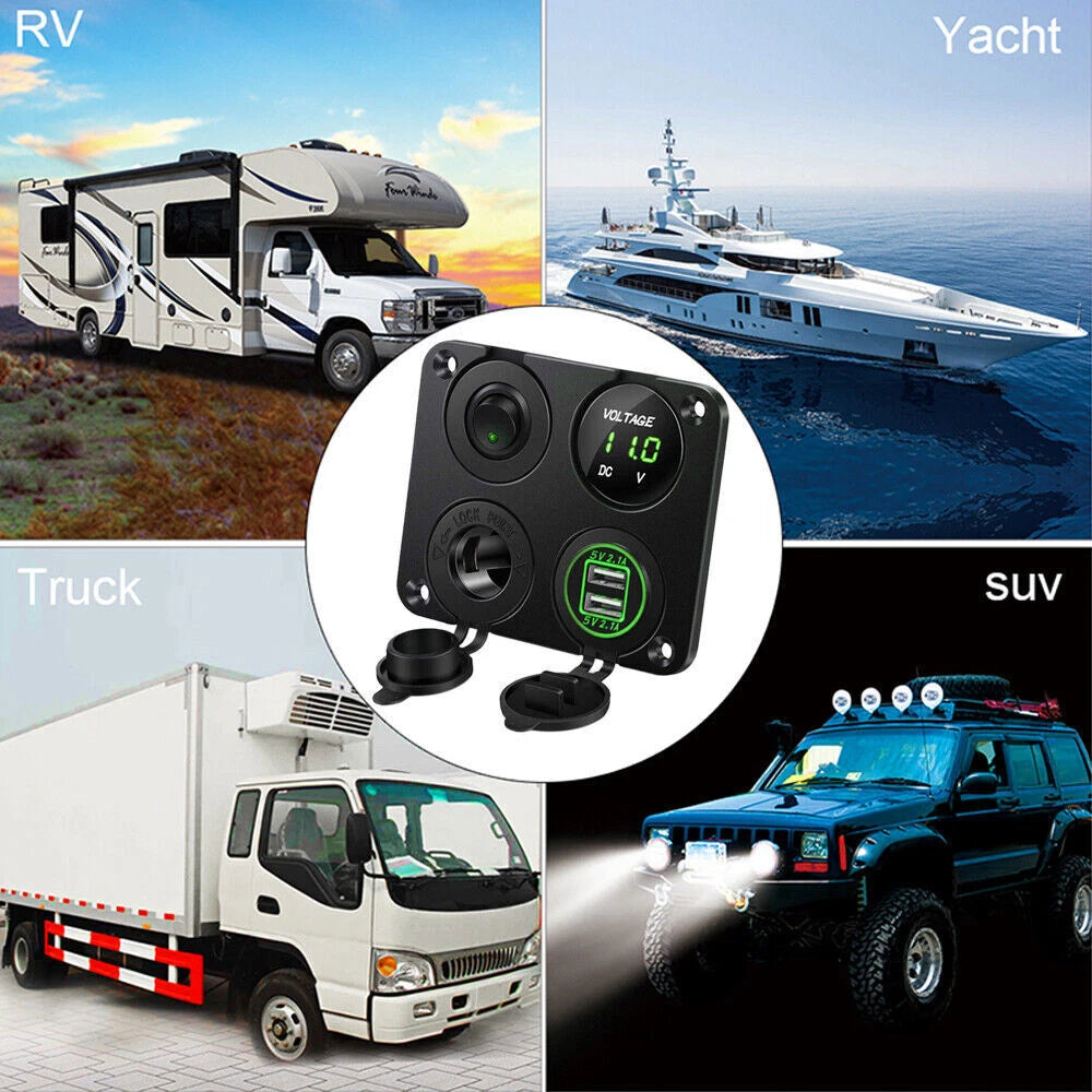 LED Rocker Switch Panel Dual USB