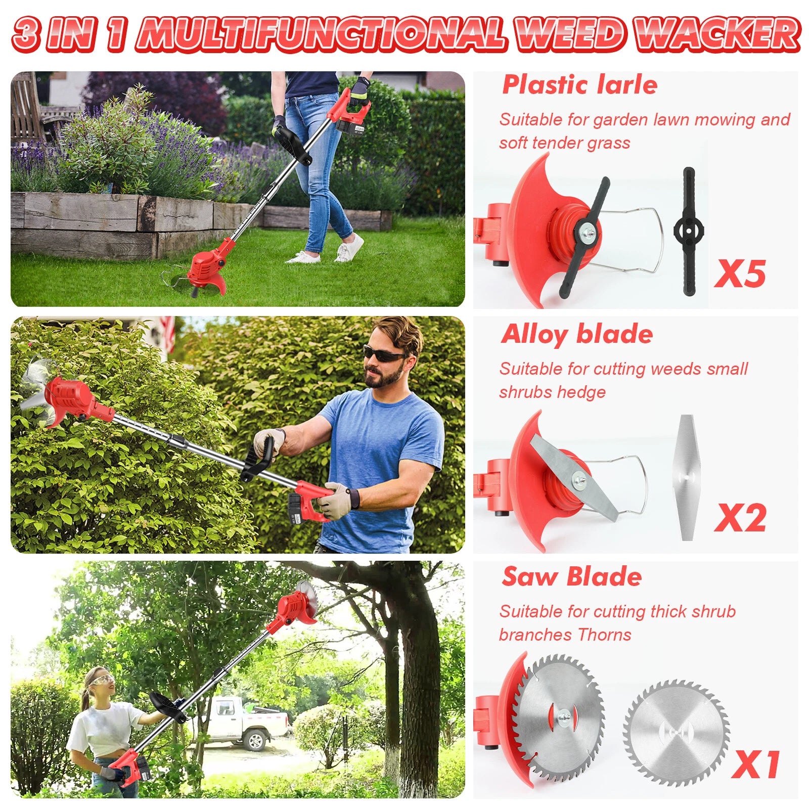 Lawn Mower Cordless Weed Cutter Garden Trimmer