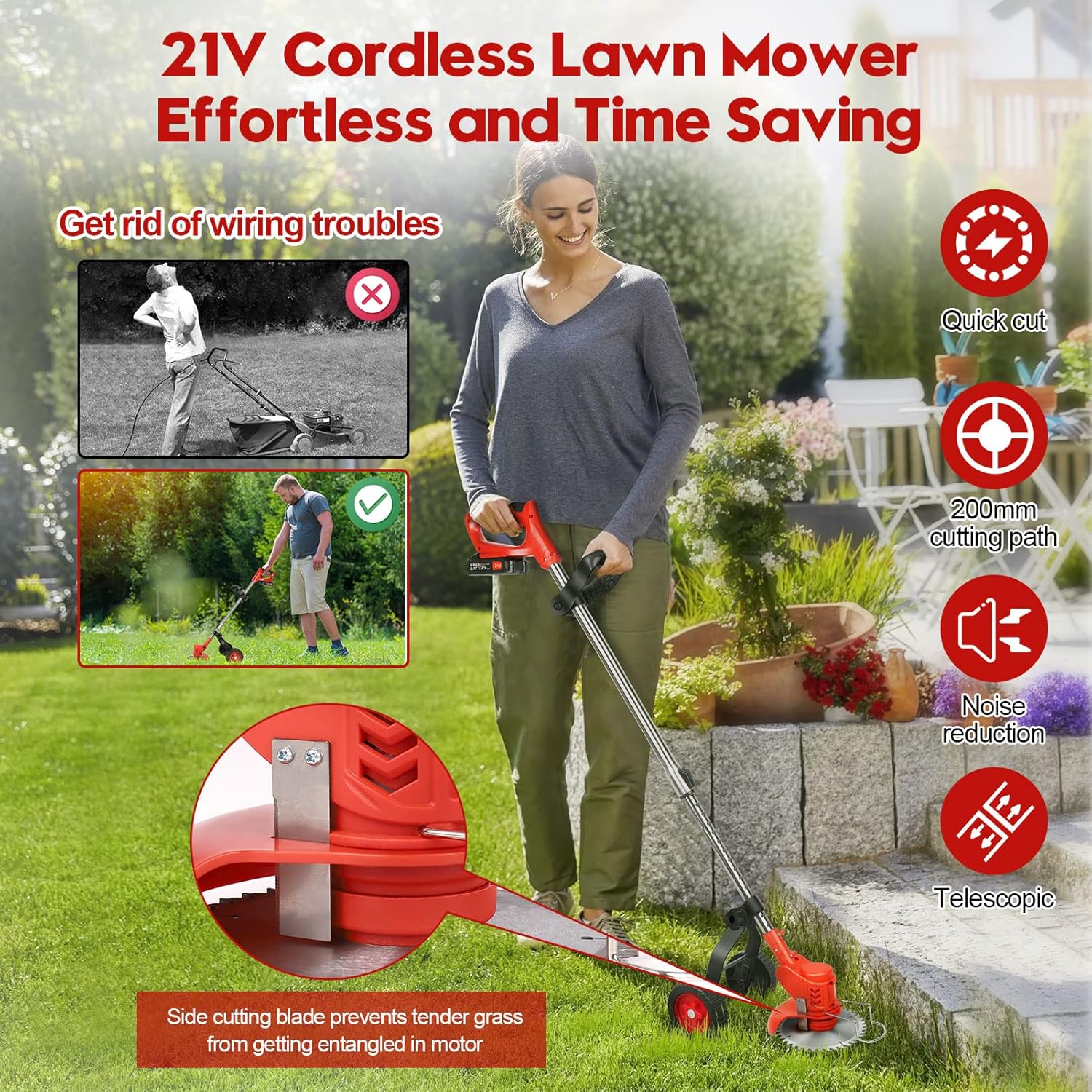 Lawn Mower Cordless Weed Cutter Garden Trimmer