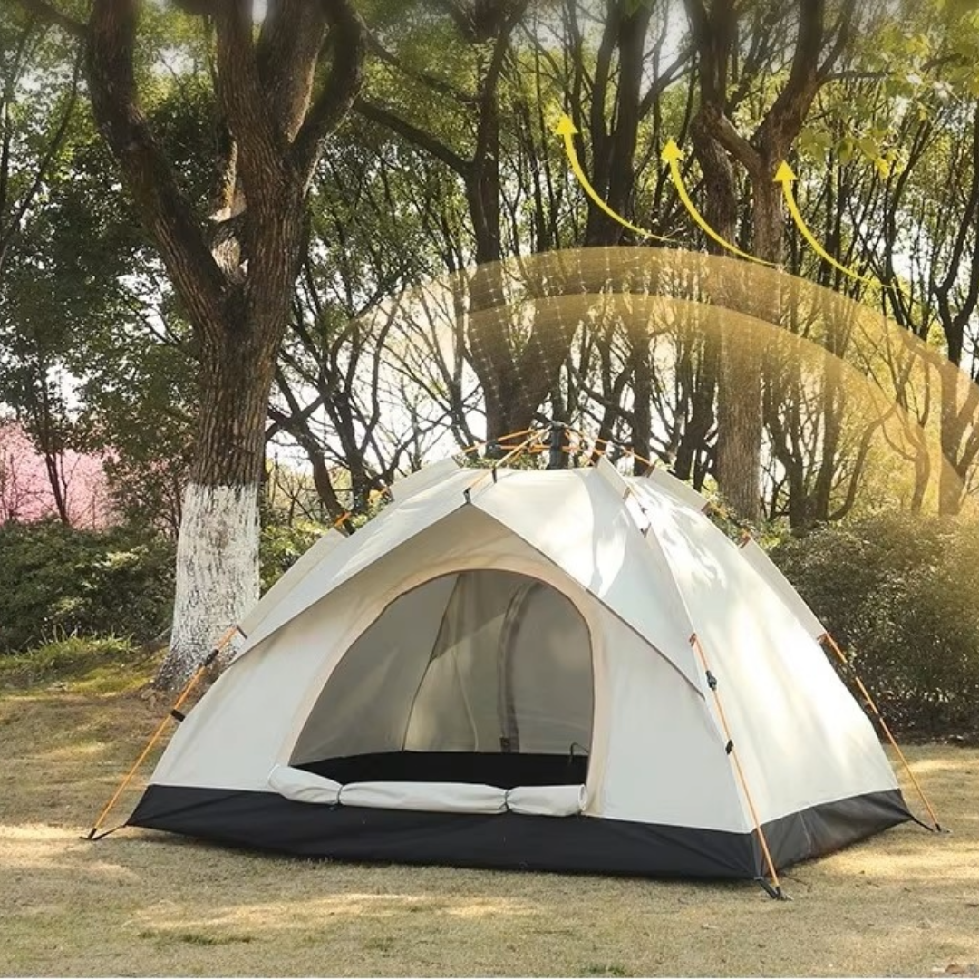 Camping Tent 3-5 Person Waterproof Heavy Fabric Tent (Beige)