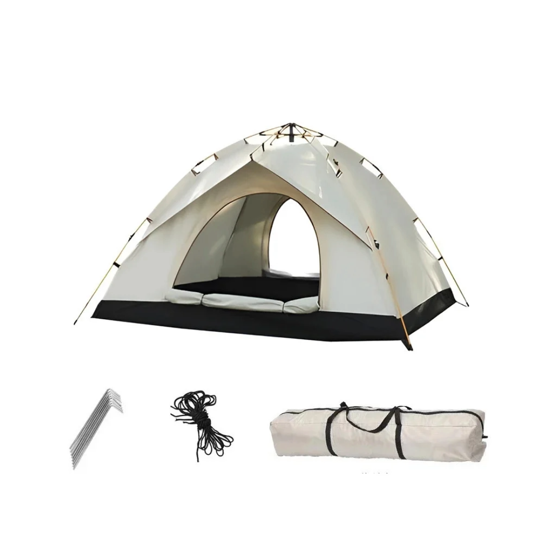 Camping Tent 3-5 Person Waterproof Heavy Fabric Tent (Beige)