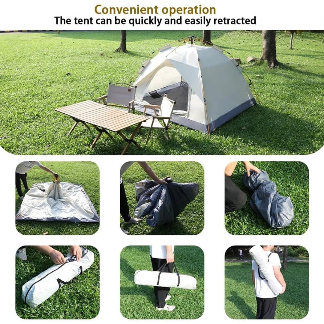 Camping Tent 3-5 Person Waterproof Heavy Fabric Tent (Beige)