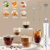 Electric Milk Frother Rechargeable Whisk Mixer Stirrer (White)