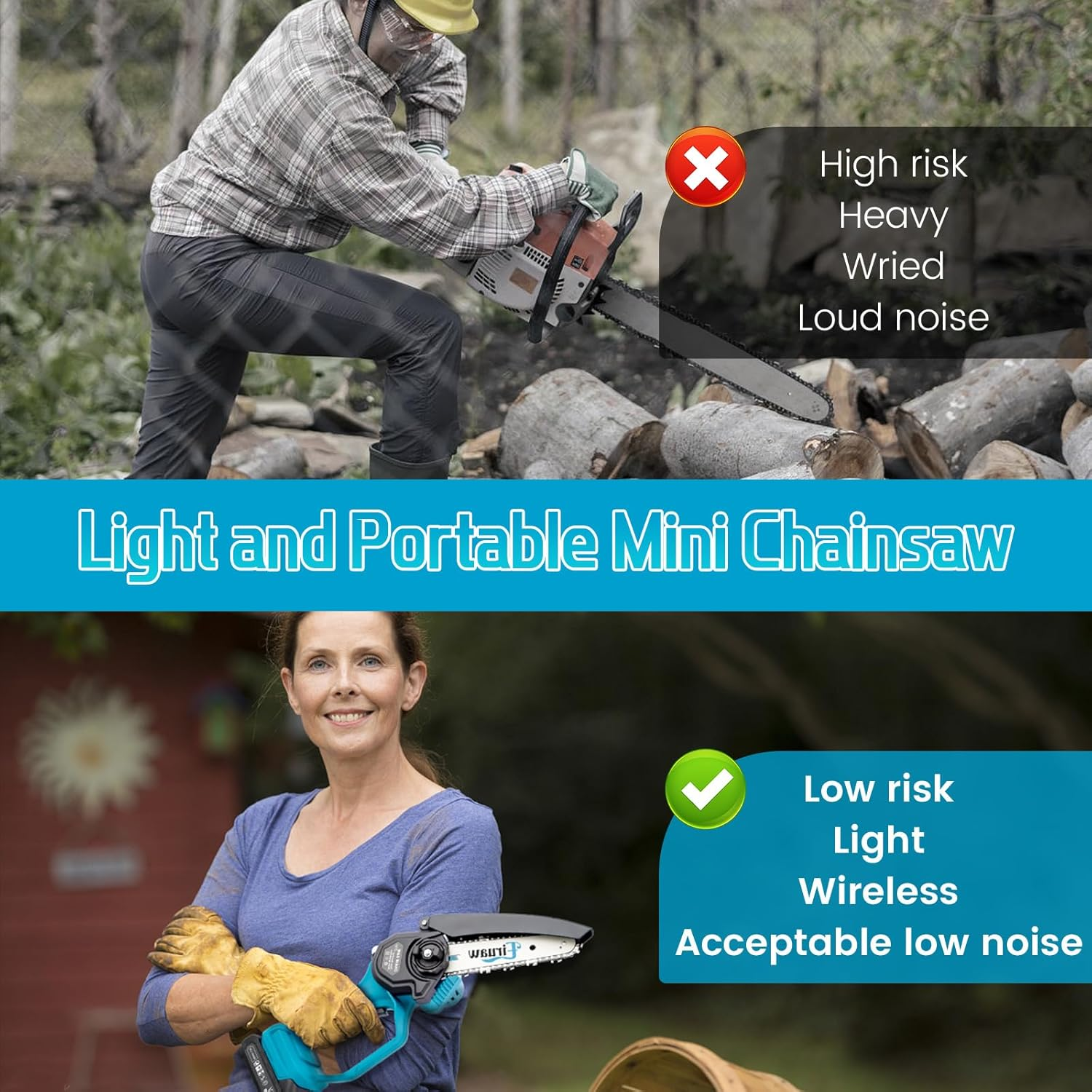 Mini Chain saw Cordless Power Chain Saws 6" with Extension Pole & Battery System