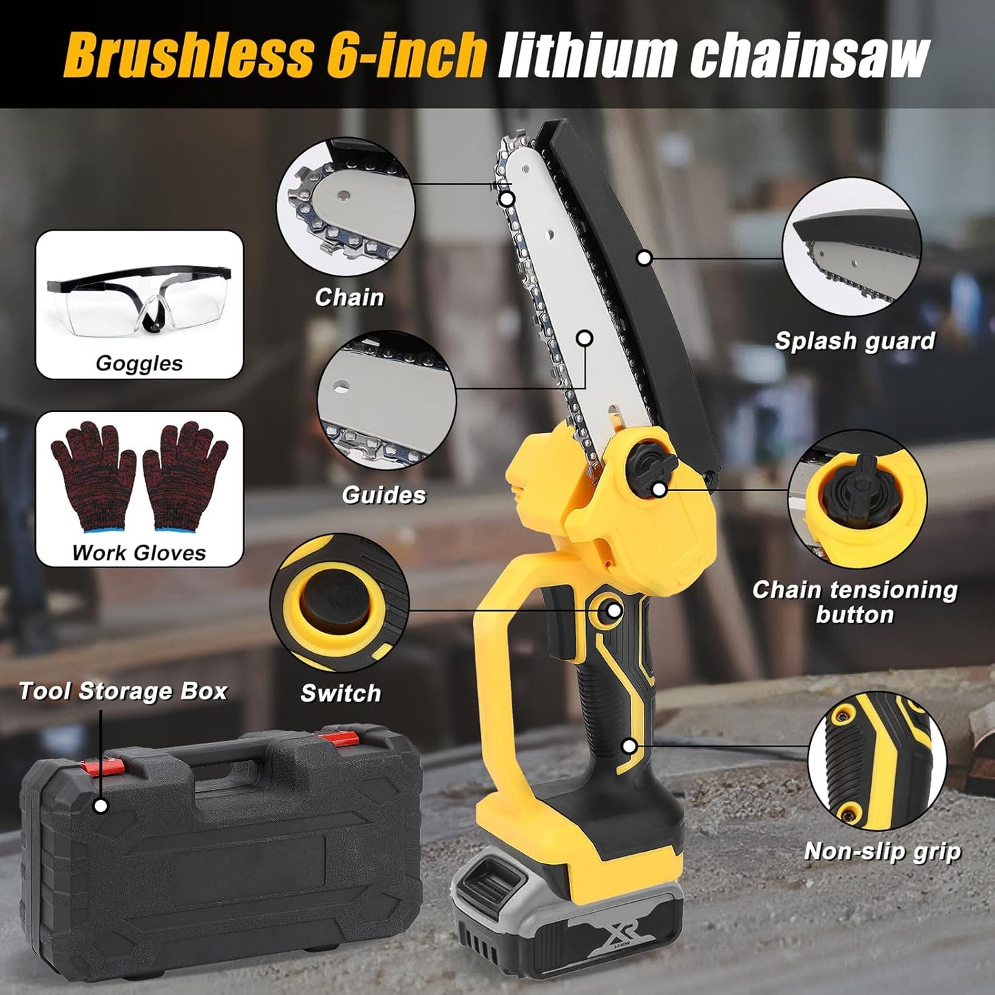 Mini Chain saw Cordless Power Chain Saws 6" with Extension Pole & Battery System