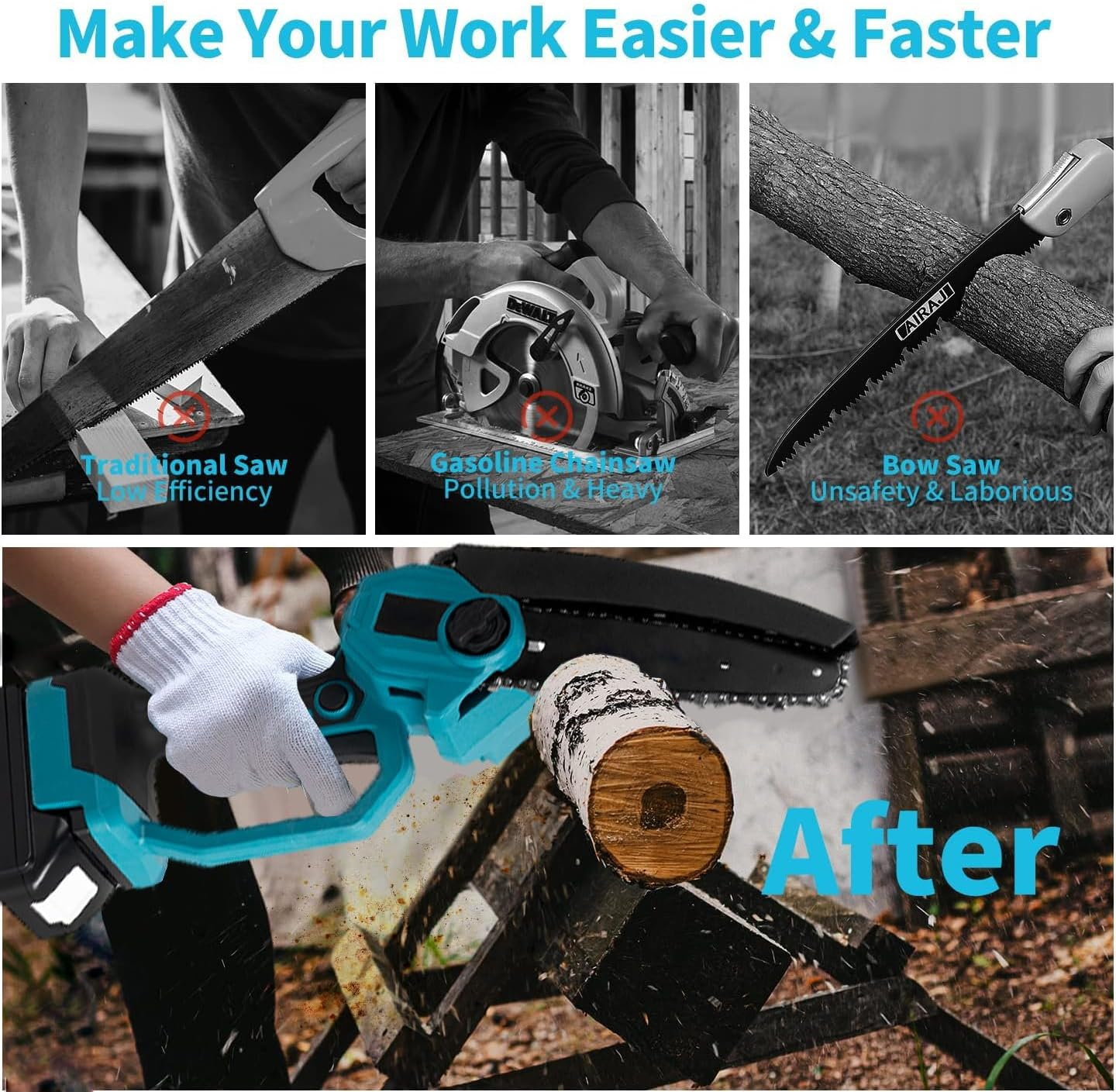 Mini Chain saw Cordless Power Chain Saws 6" with Extension Pole & Battery System