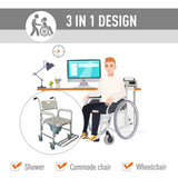 Mobile Shower Toilet Commode Chair Bath Wheelchair 4 in 1 Bath Stool Folding with Arms