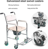 Mobile Shower Toilet Commode Chair Bath Wheelchair 4 in 1 Bath Stool Folding with Arms