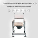 Mobile Shower Toilet Commode Chair Bath Wheelchair 4 in 1 Bath Stool Folding with Arms