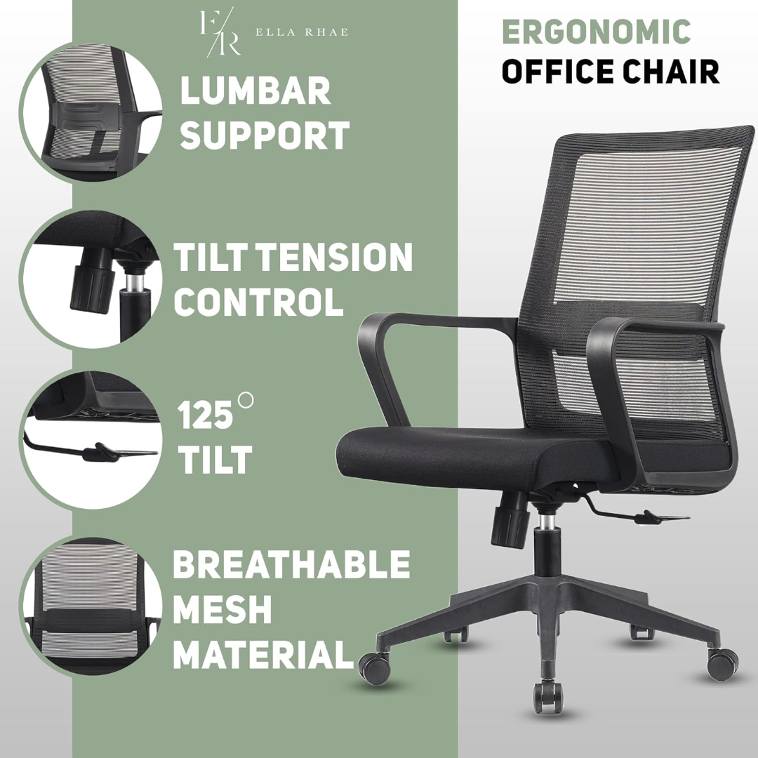 Adjustable Office Chair Study Computer Chair (Black)