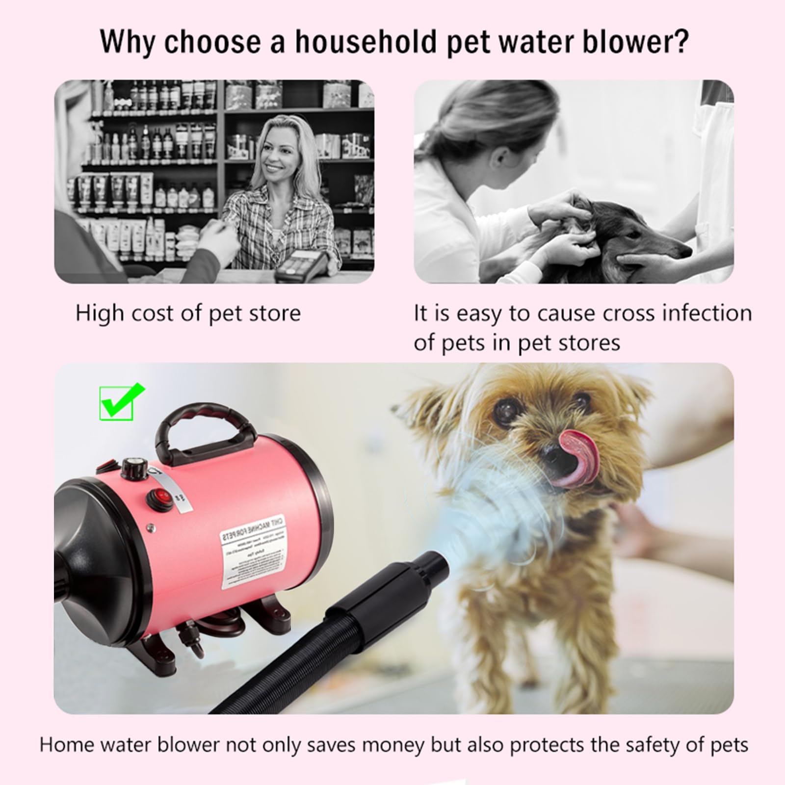 Pet Hair Dryer Grooming Blower Pink