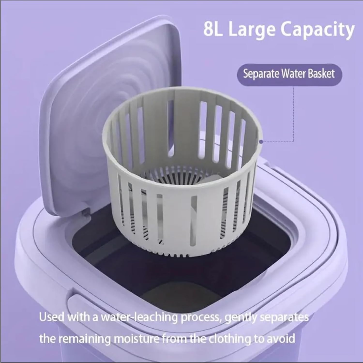 8L Foldable Washing Machine Mini Underwear Laundry Machine (Purple)