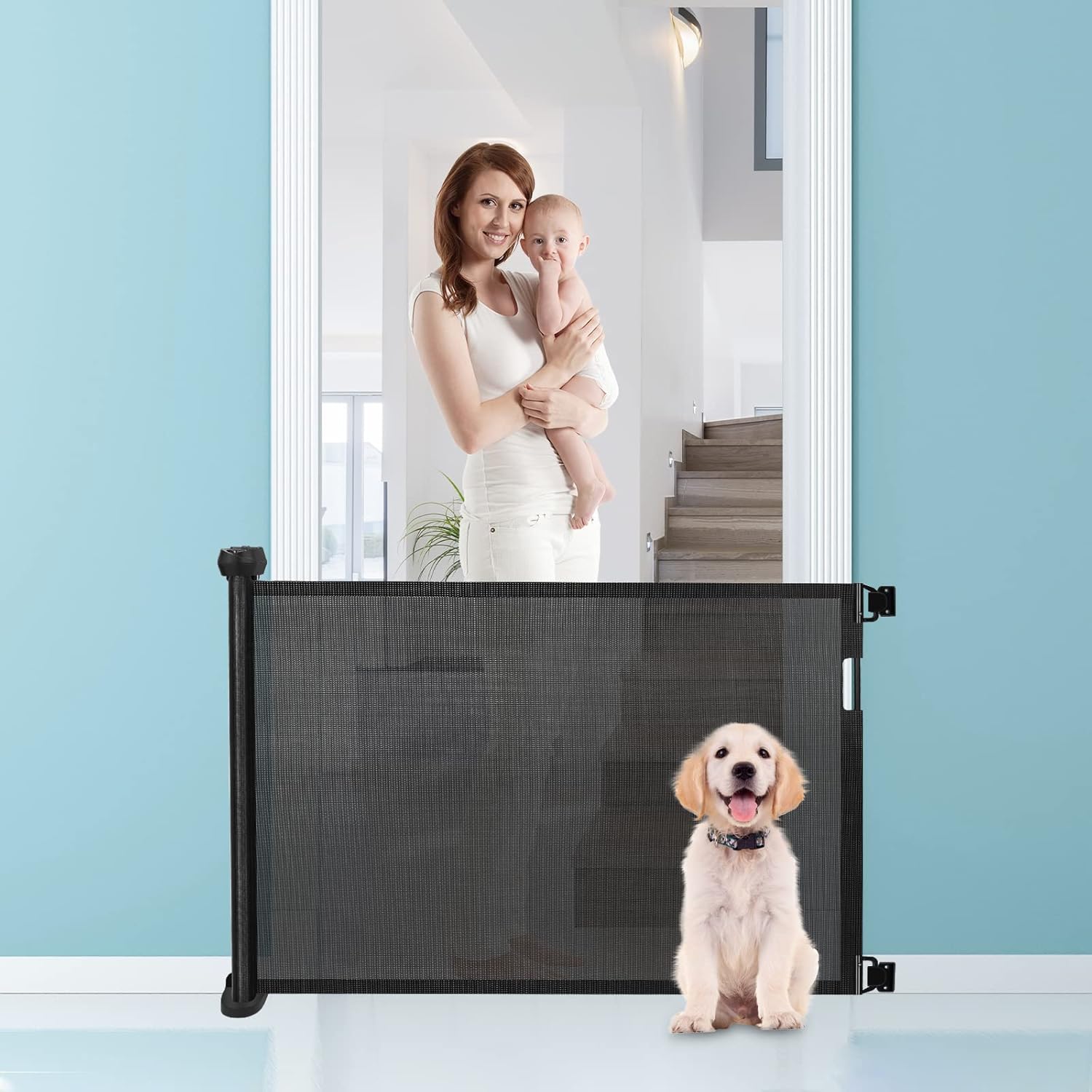 Retractable Baby Gate Safety Cat Enclosure Indoor Pet Dog Fence Guard Barrier