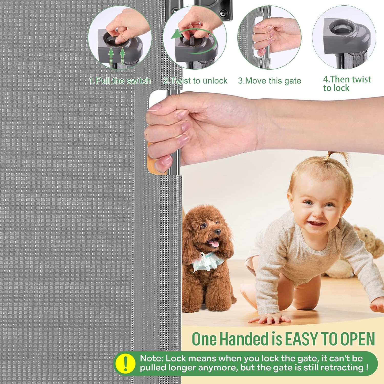 Retractable Baby Gate Safety Cat Enclosure Indoor Pet Dog Fence Guard Barrier