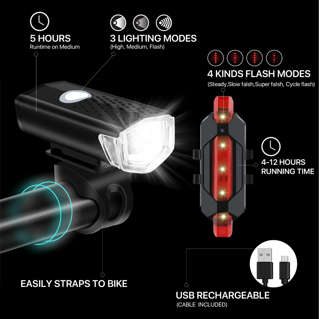 Waterproof Bike front torch & rear light