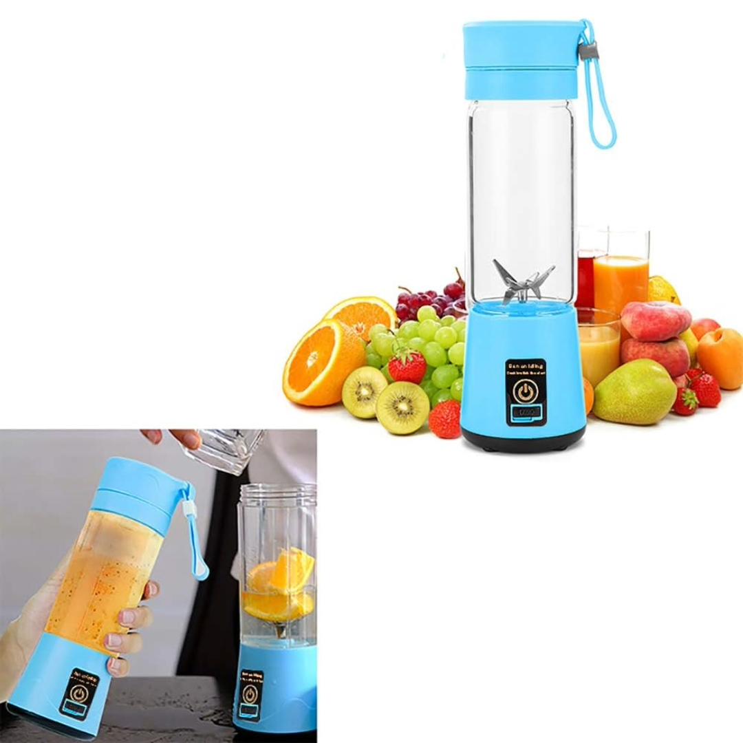 Portable Electric Juicer Bottle Blender Mixer with 6 Blades (Blue)