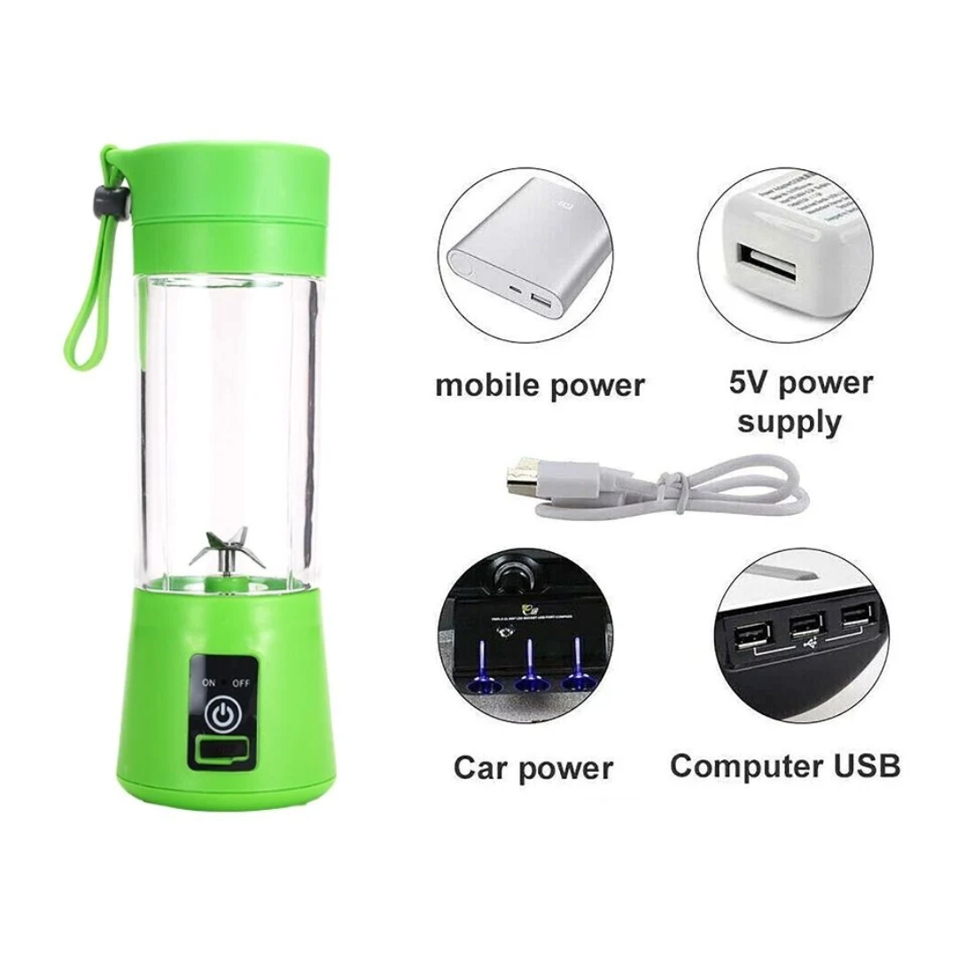 Portable Electric Juicer Bottle Blender Mixer with 6 Blades (Green)