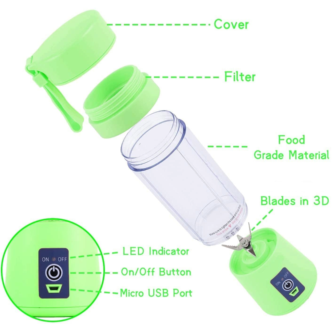 Portable Electric Juicer Bottle Blender Mixer with 6 Blades (Green)