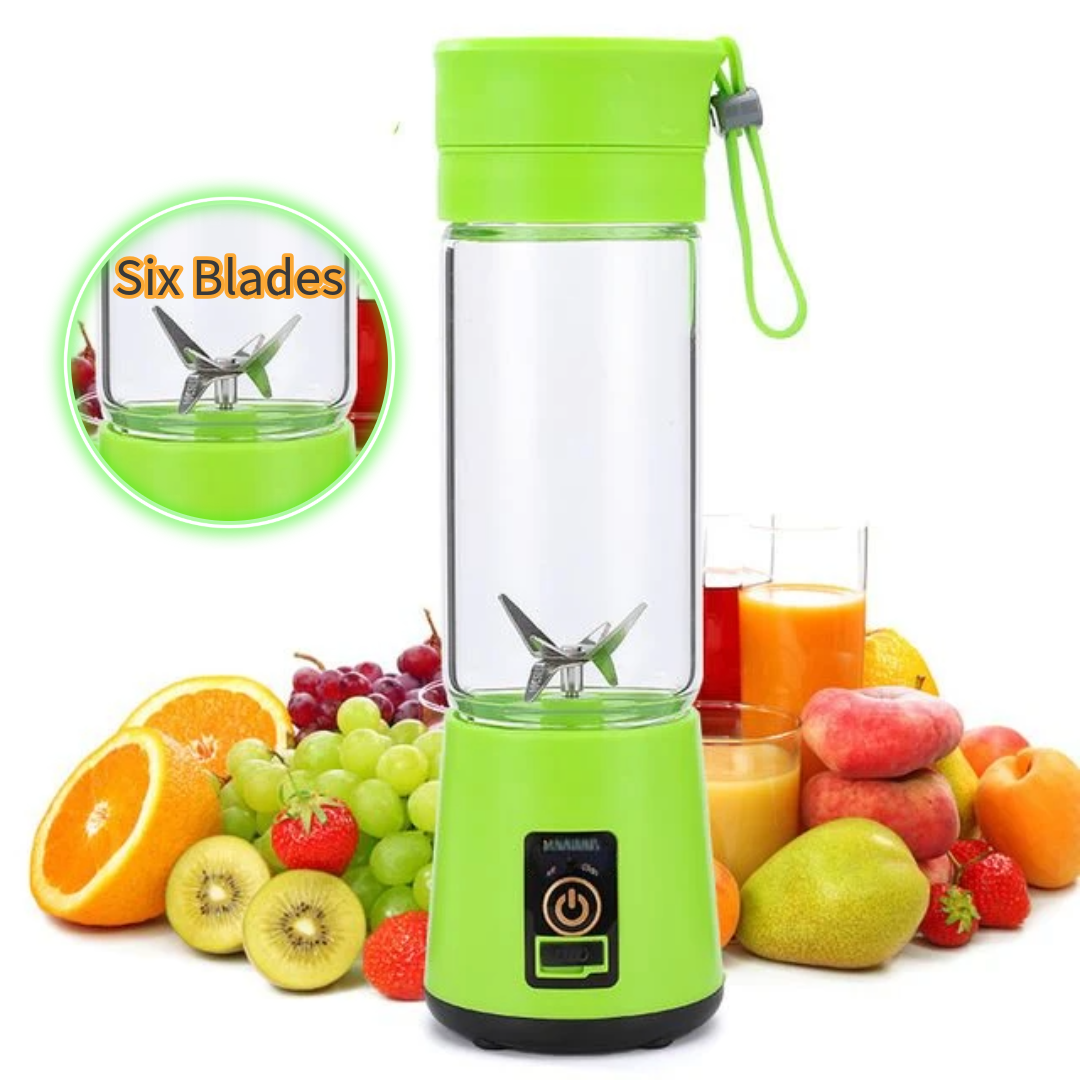 Portable Electric Juicer Bottle Blender Mixer with 6 Blades (Green)