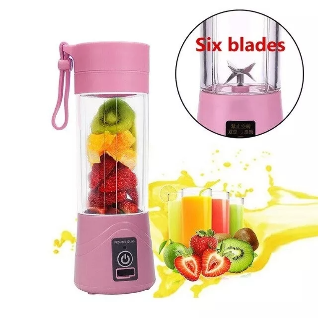 Portable Electric Juicer Bottle Blender Mixer 6 Blade (Pink)