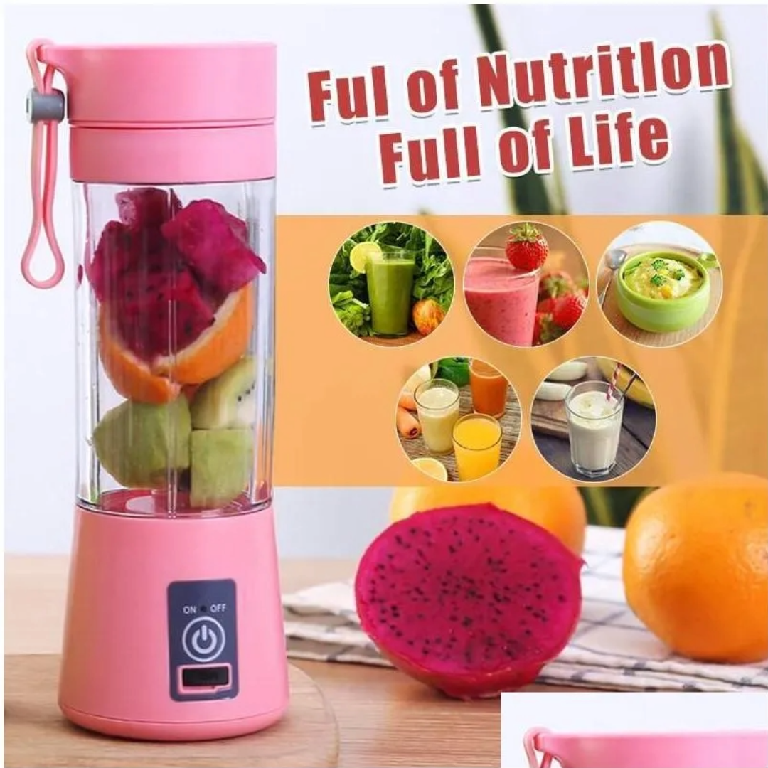 Portable Electric Juicer Bottle Blender Mixer 6 Blade (Pink)