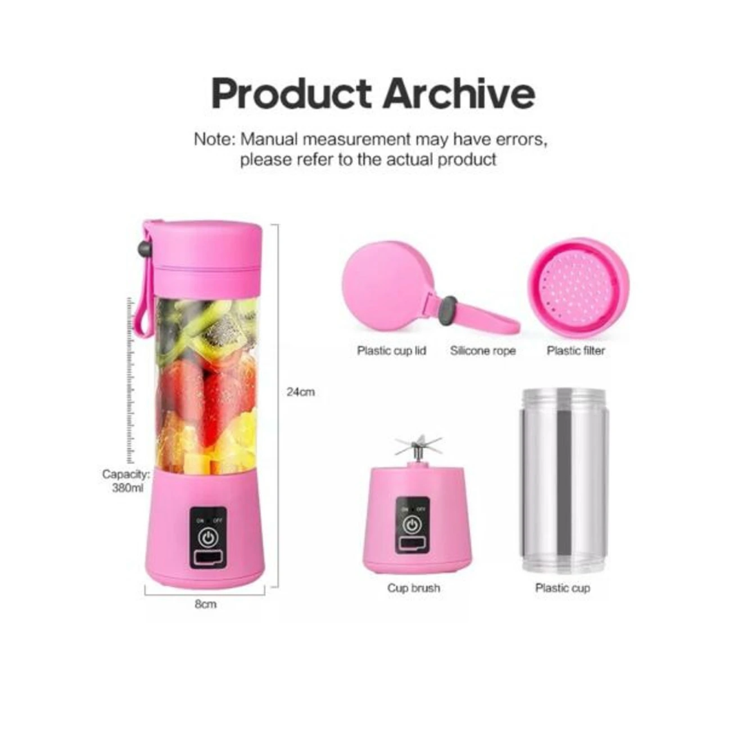 Portable Electric Juicer Bottle Blender Mixer 6 Blade (Pink)