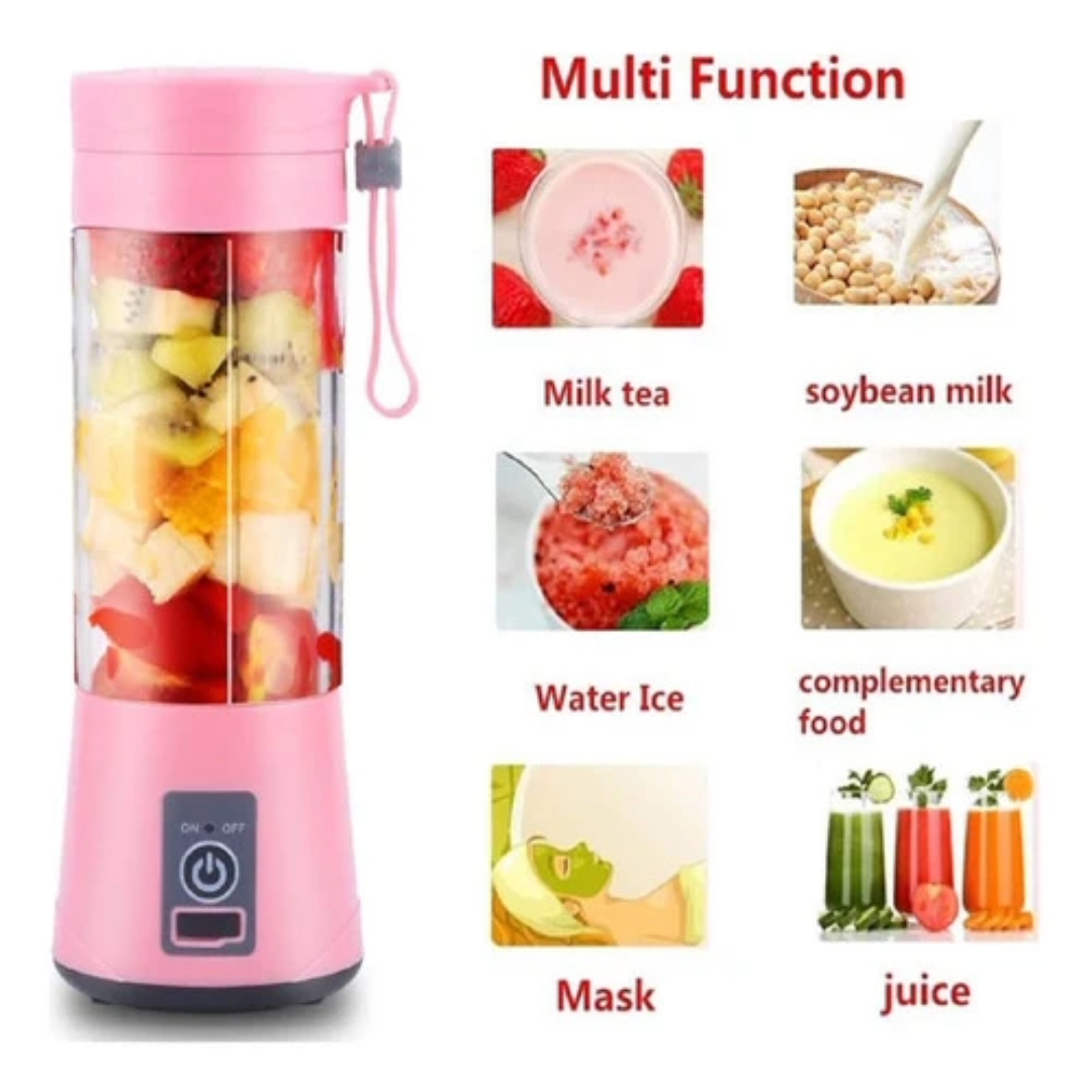 Portable Electric Juicer Bottle Blender Mixer 6 Blade (Pink)