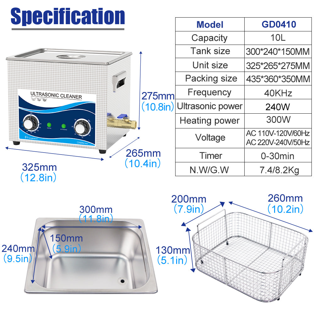 High-Capacity 10L Ultrasonic Cleaning System