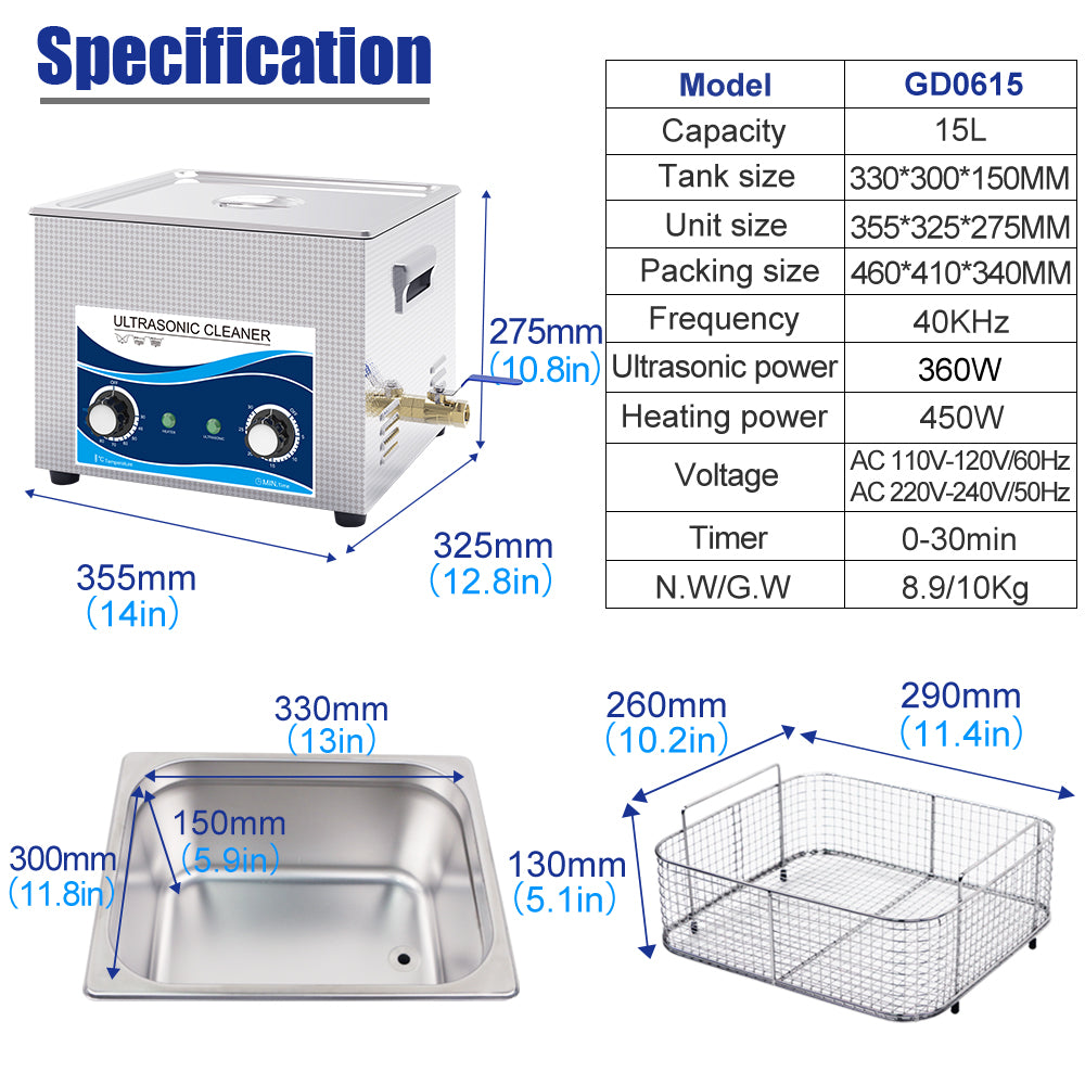 Ultrasonic Cleaner 15L Jewellery Cleaner
