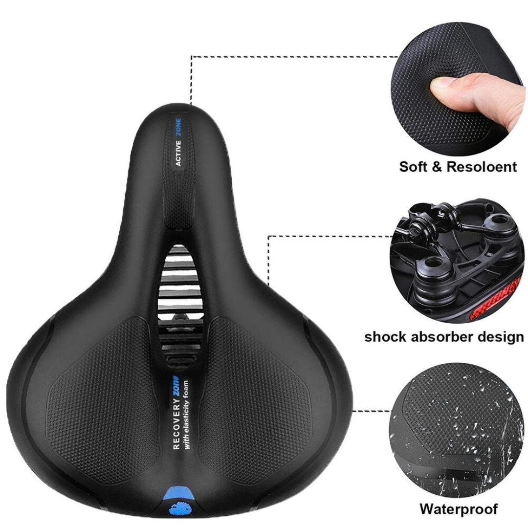 Wide Bike Saddle Shock Bike Seat (Blue)