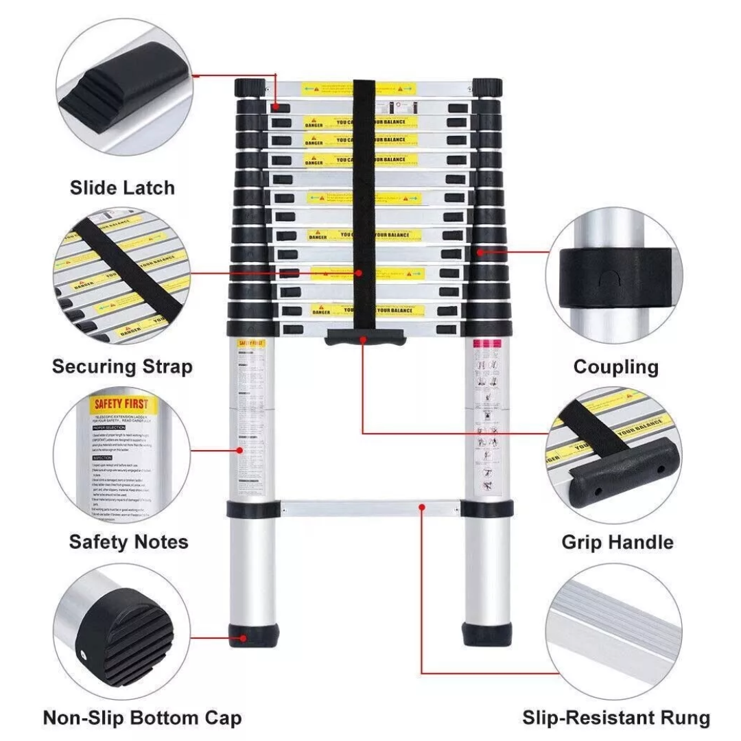3.8m Telescopic Ladder Aluminium Extension Ladder